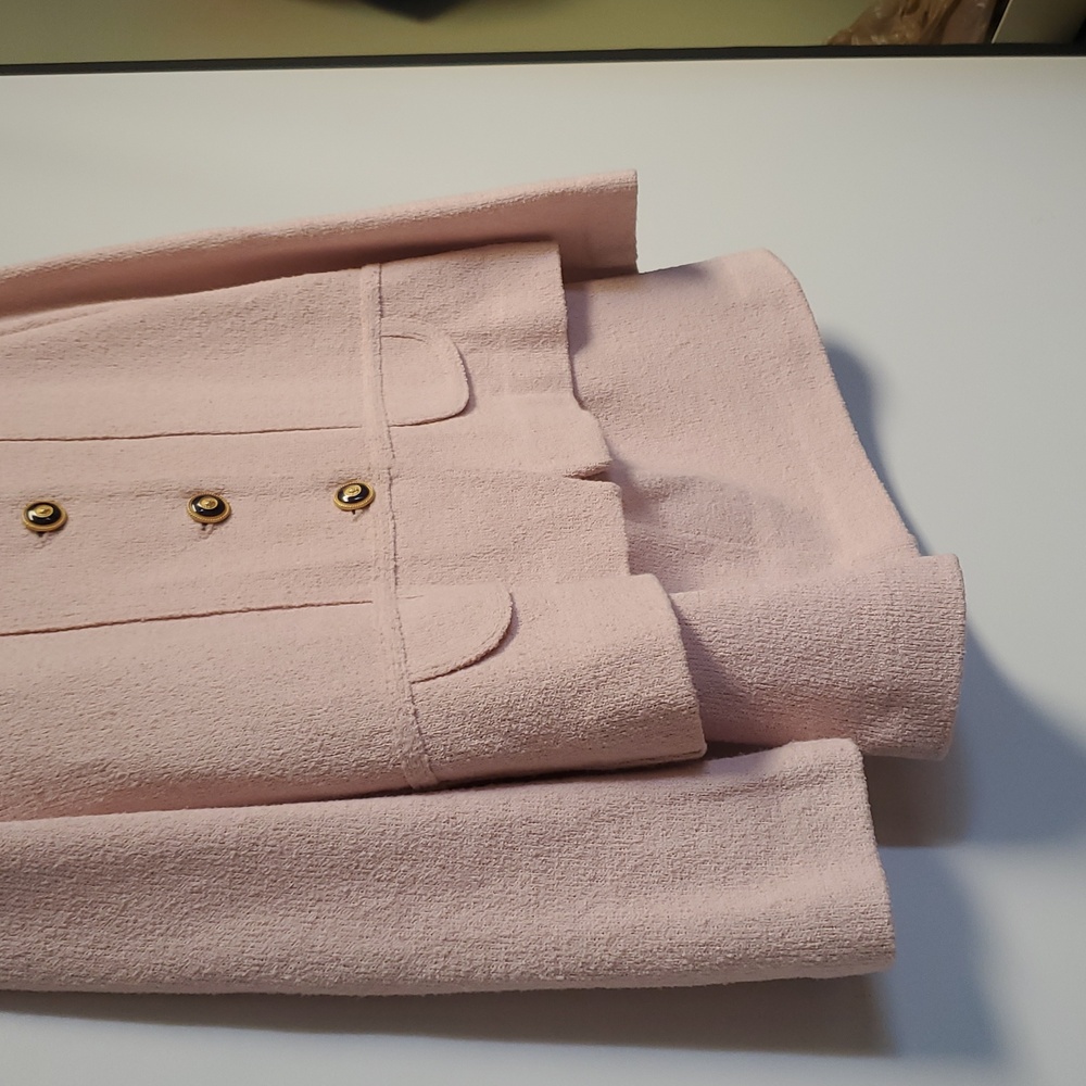 Vintage Castleberry Pink Knit Skirt Suit Set 2pc Button Chanel Style Size 12 - Picture 7 of 13